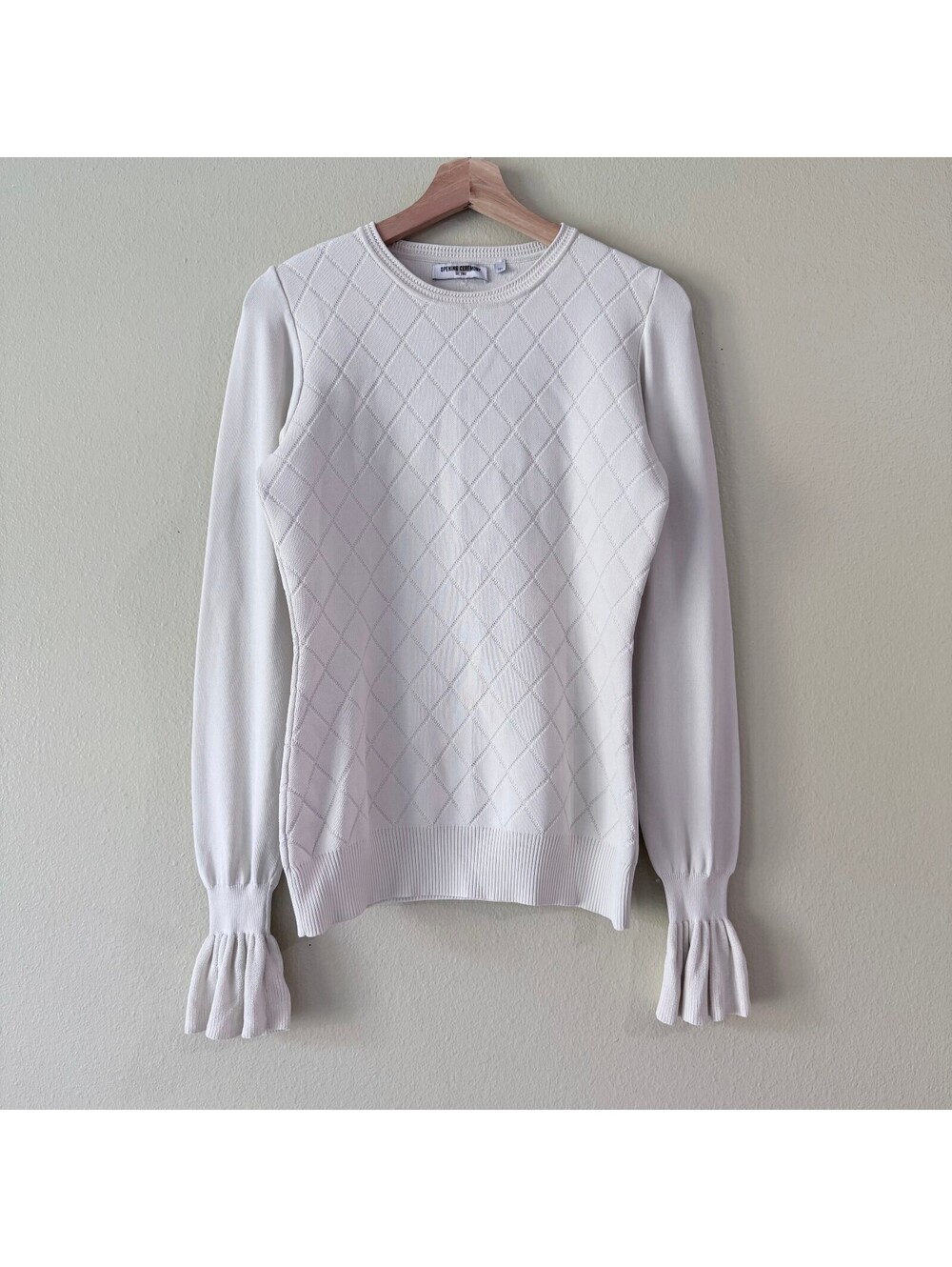 Opening Ceremony Ivory Argyle Knit Sweater with Ruffle Cuffs S